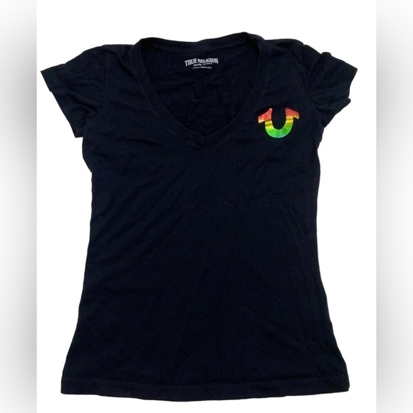 True Religion - Multi Color Foil Short Sleeve V Neck Tee - Picture 5 of 9